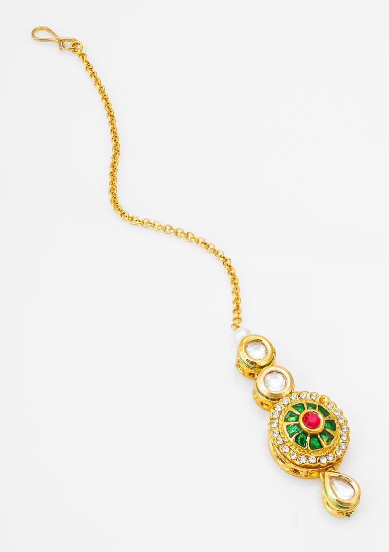 Golden Kundan Alloy Maang Tikka - Indya