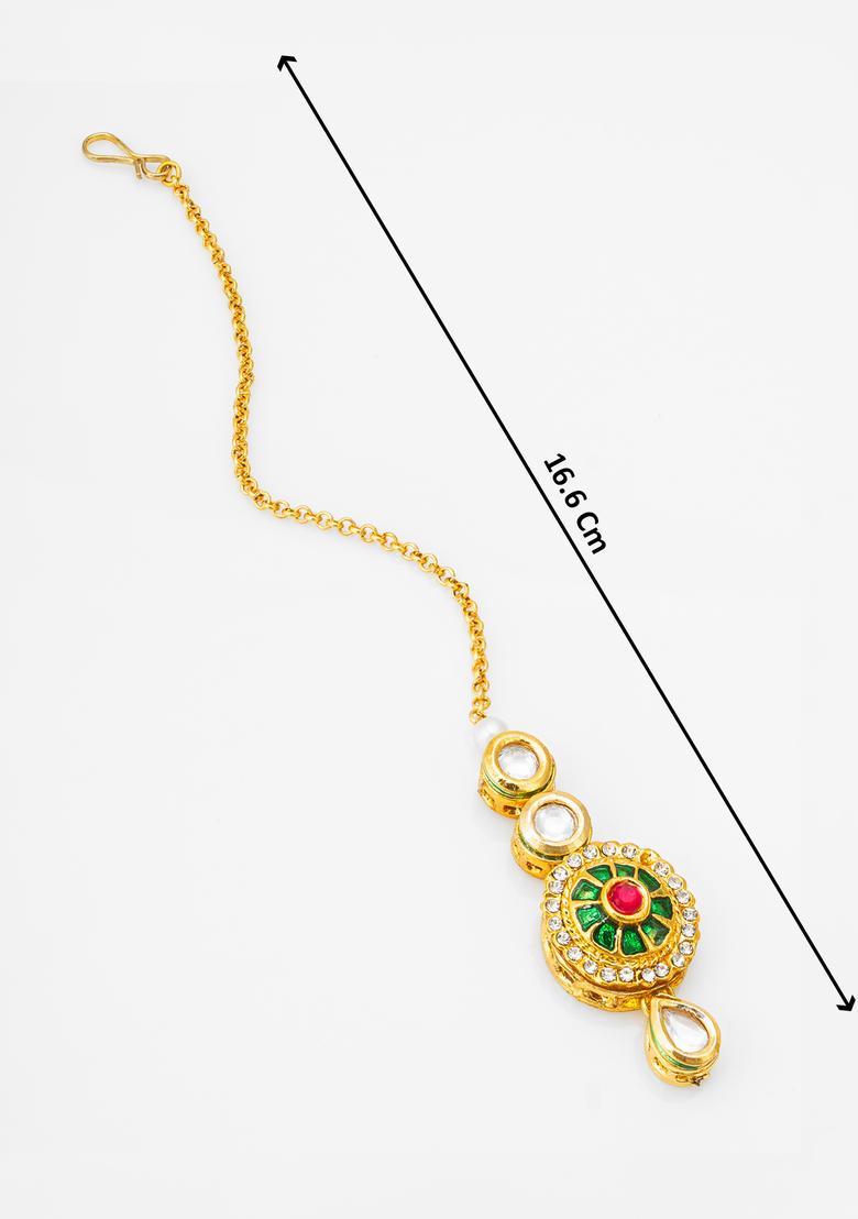 Golden Kundan Alloy Maang Tikka - Indya