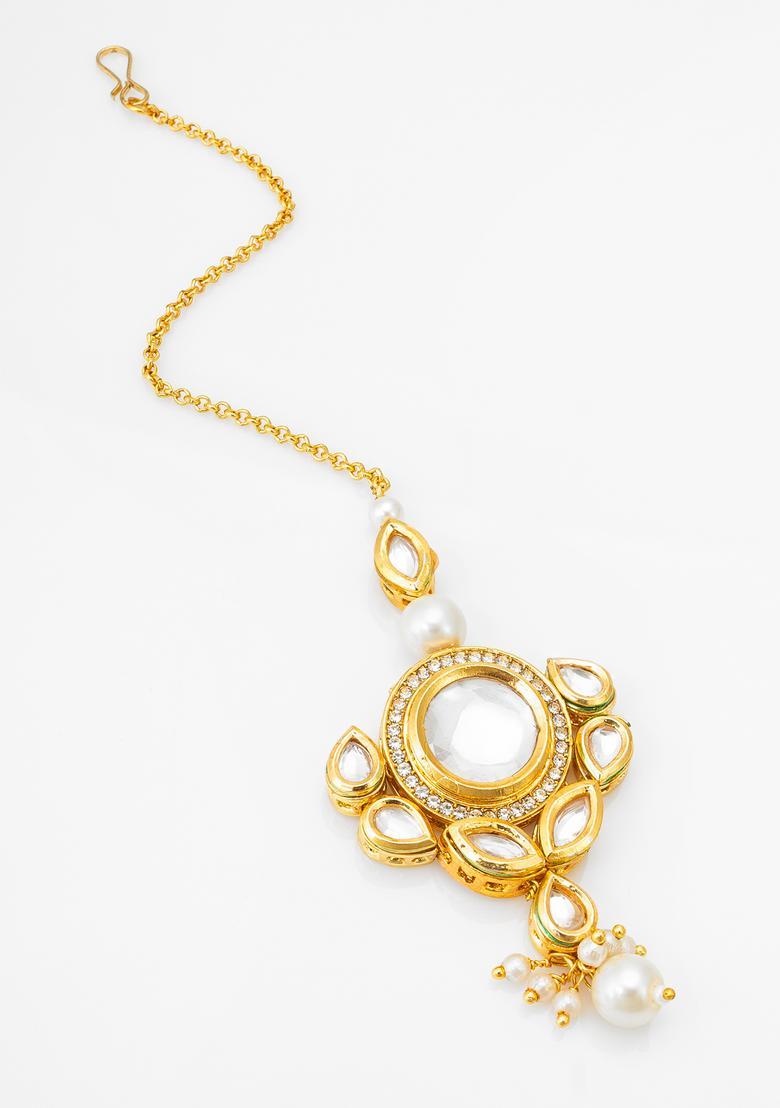 Golden Kundan Alloy Maang Tikka - Indya