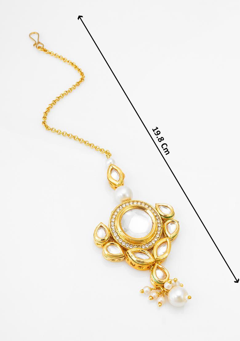 Golden Kundan Alloy Maang Tikka - Indya