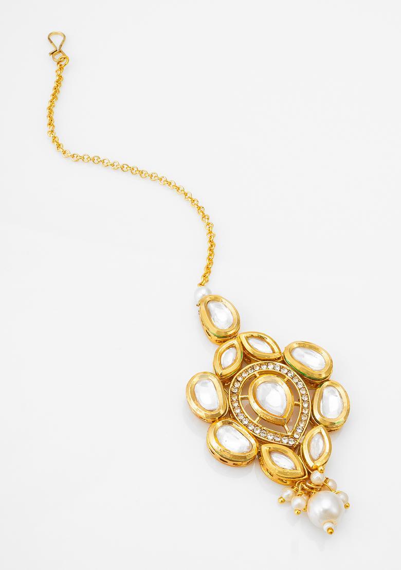 Golden Kundan Alloy Maang Tikka - Indya