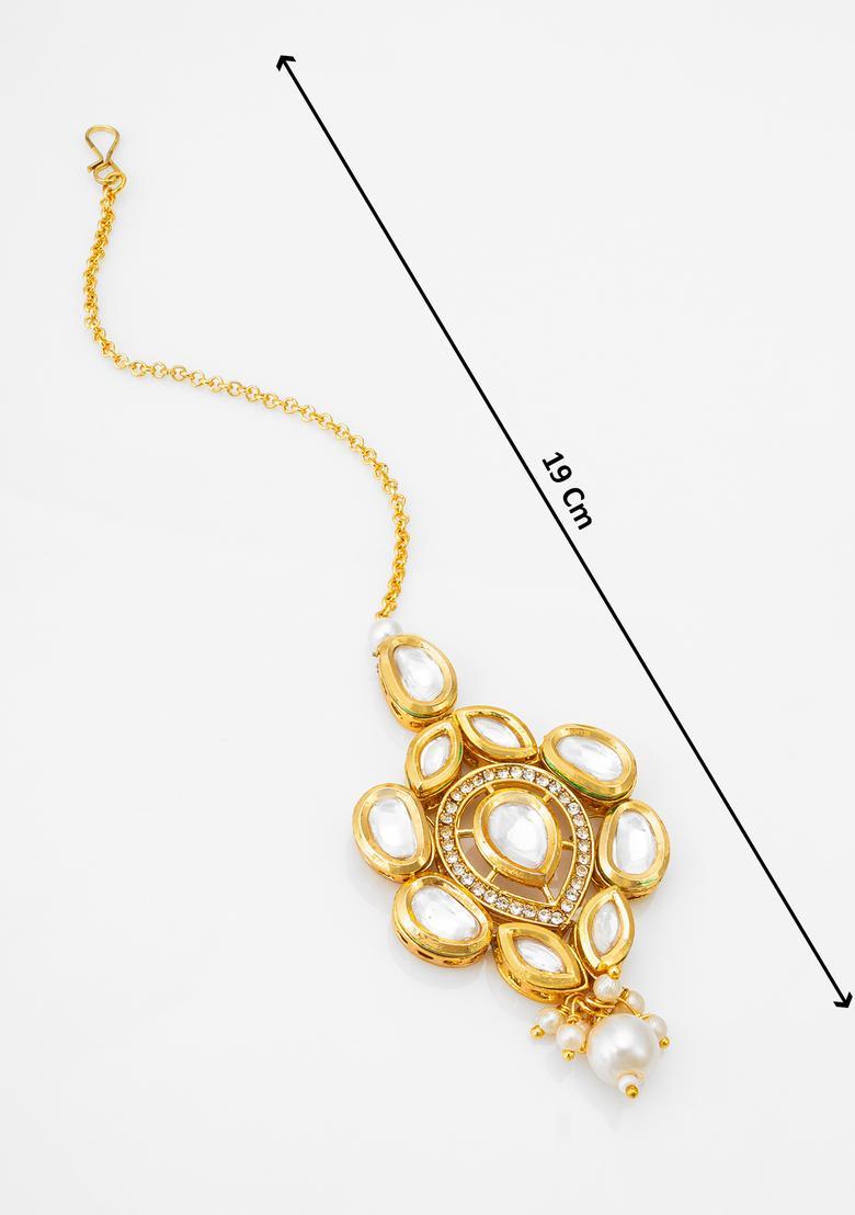 Golden Kundan Alloy Maang Tikka - Indya