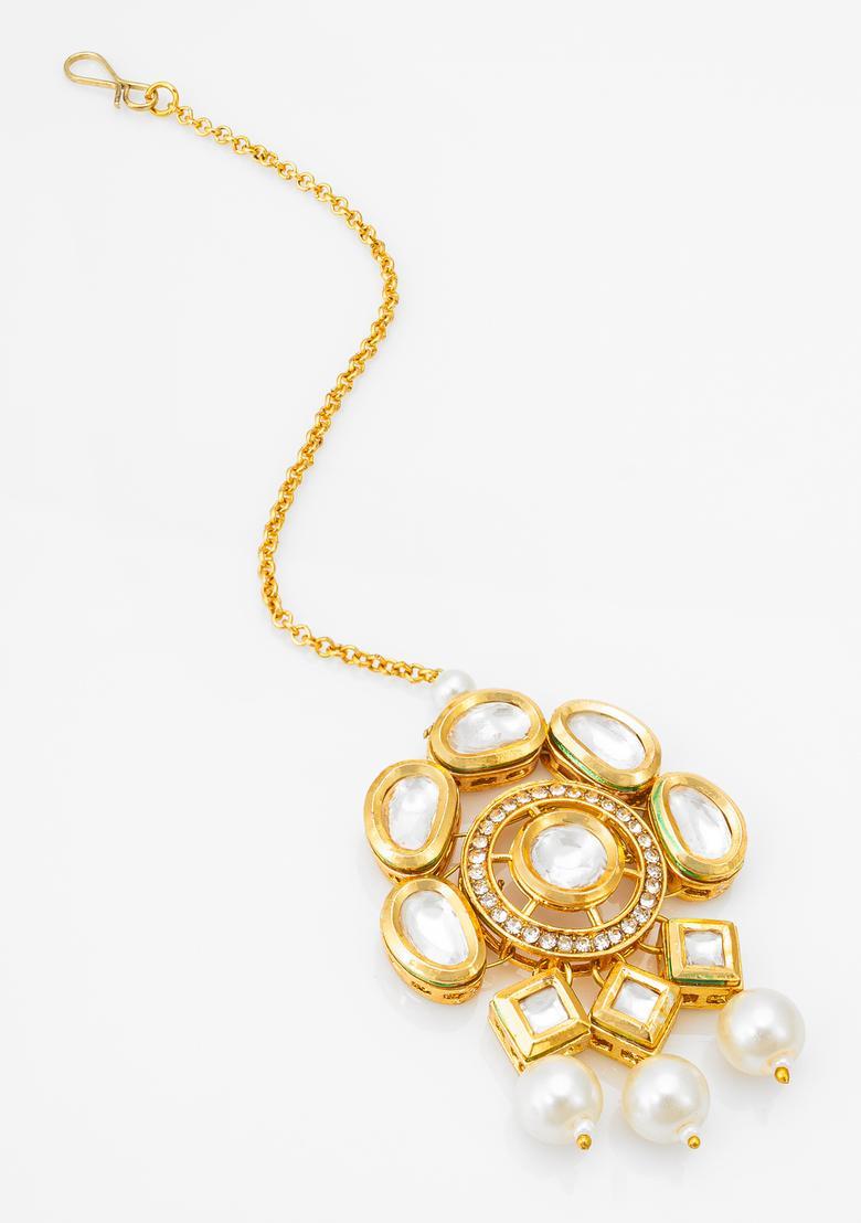 Golden Kundan Alloy Maang Tikka - Indya