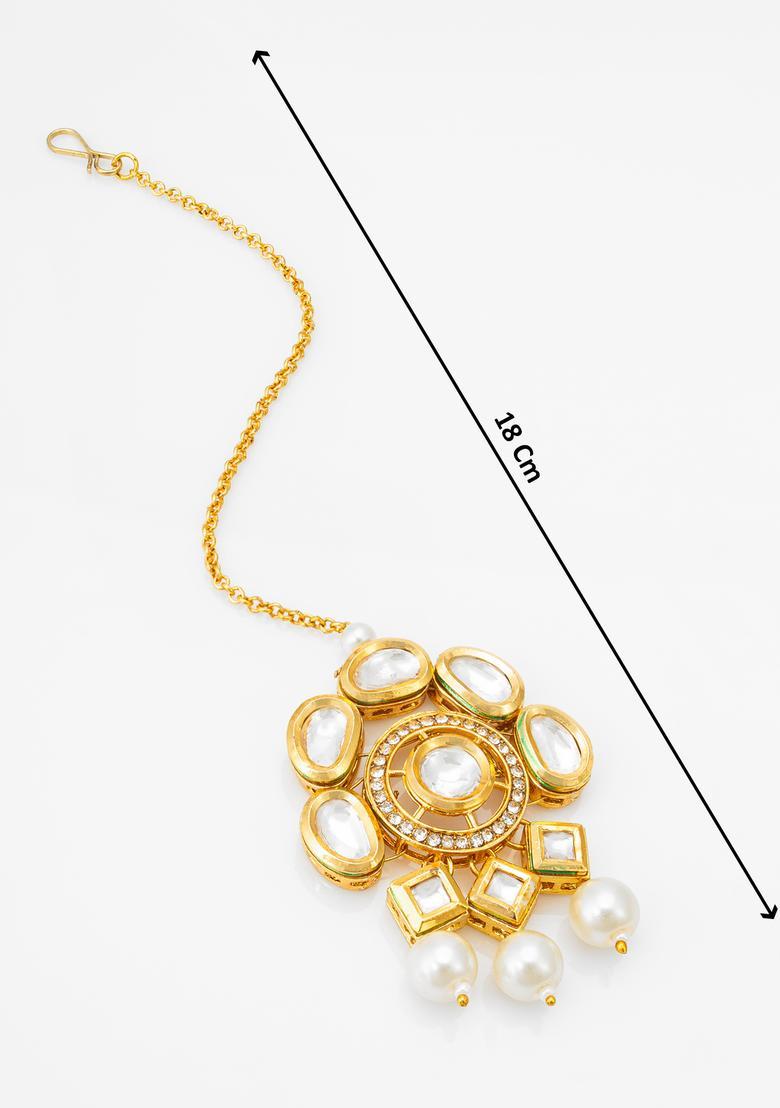 Golden Kundan Alloy Maang Tikka - Indya