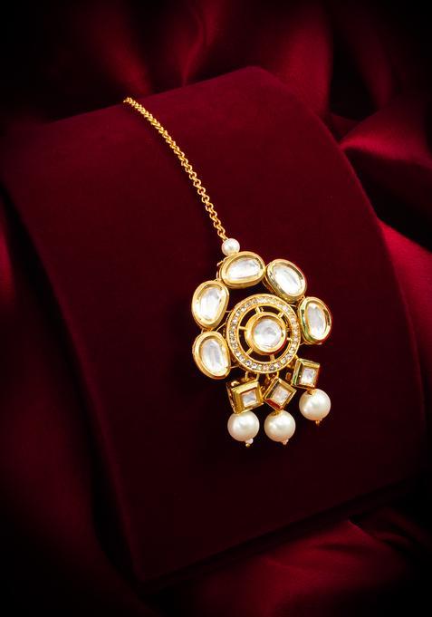 Golden Kundan Alloy Maang Tikka