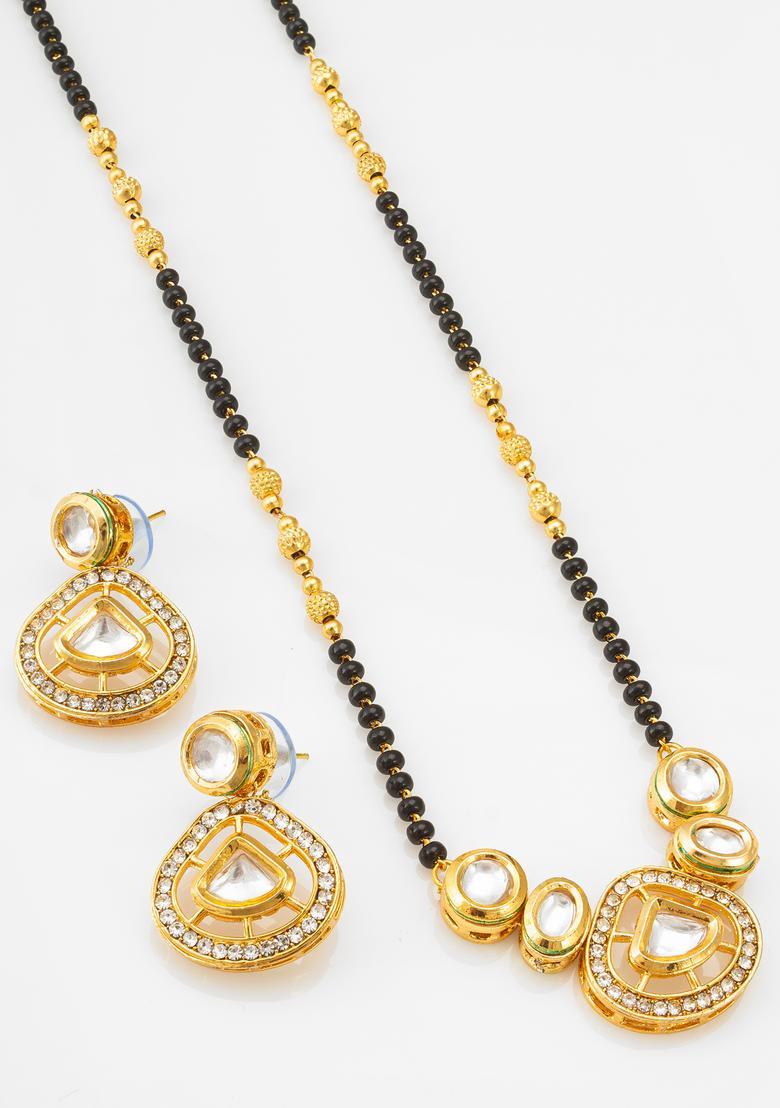 Golden Kundan Alloy Mangalsutra Set - Indya