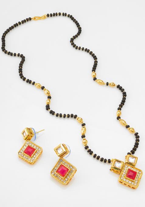 Red Kundan Alloy Mangalsutra Set