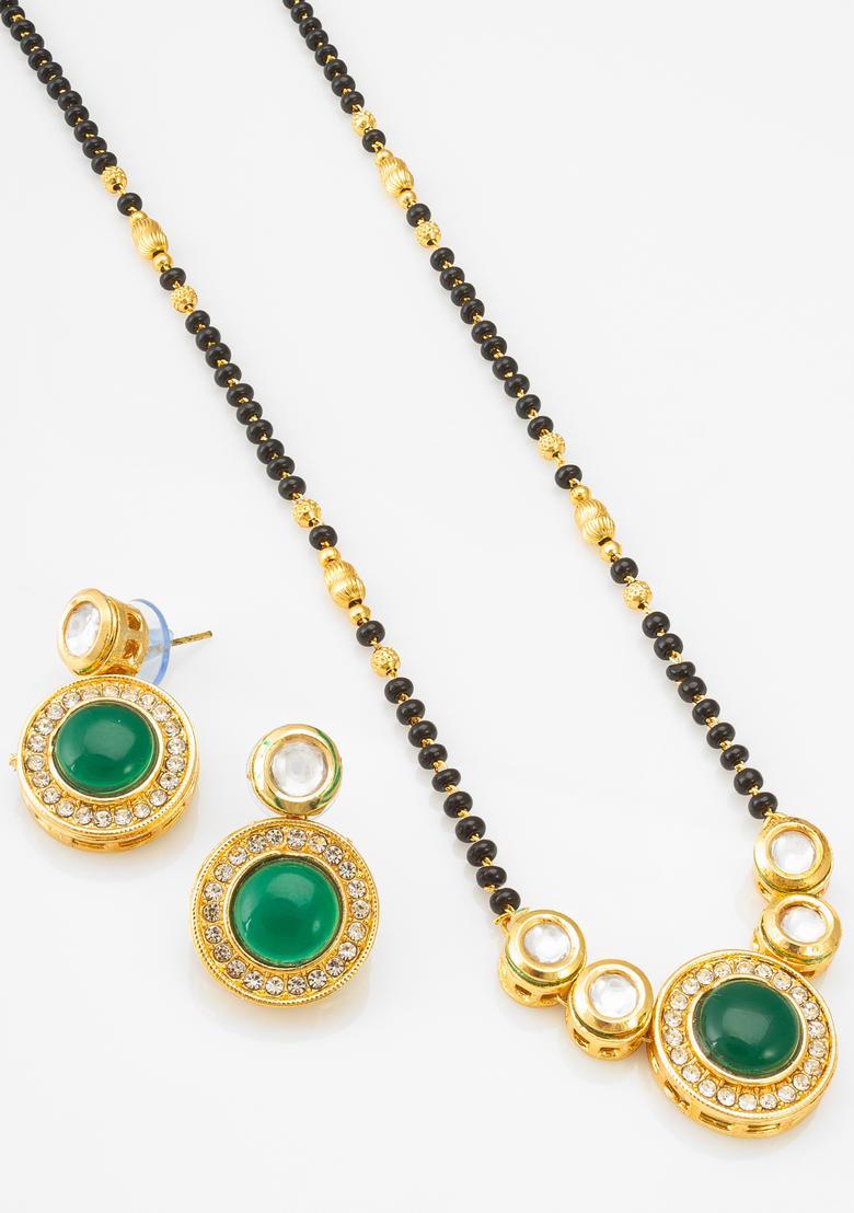 Green Kundan Alloy Mangalsutra Set - Indya