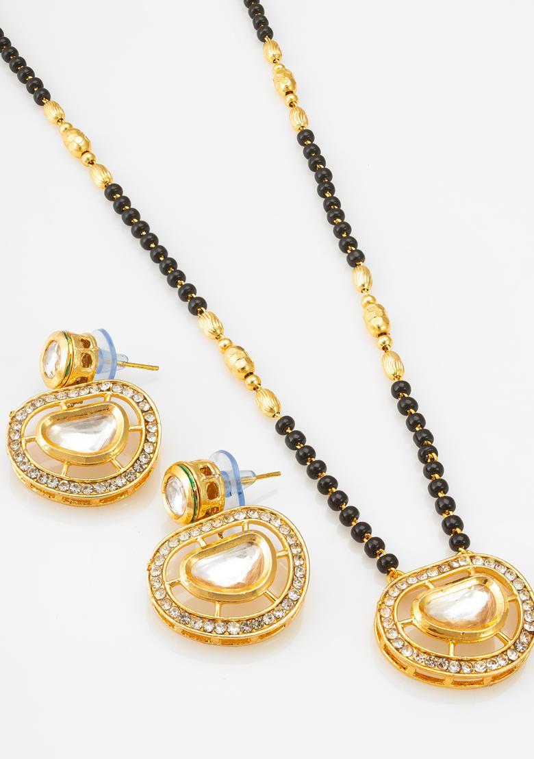 Golden Kundan Alloy Mangalsutra Set - Indya