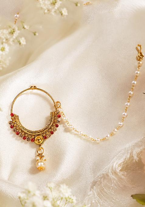 Red Brass Nath With Chain