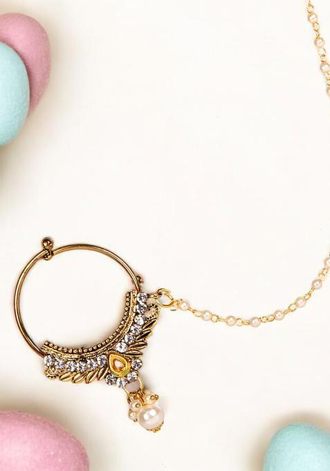 Golden Brass Nath With Chain