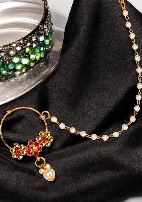 Red Brass Nath With Chain