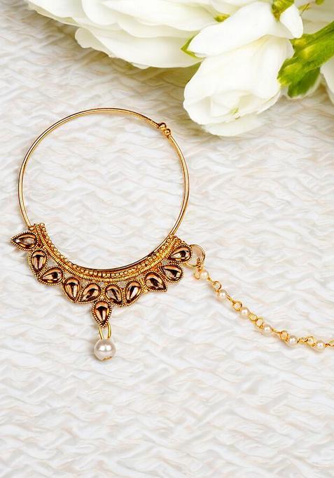 Golden Brass Nath With Chain