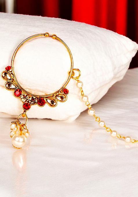 Golden Brass Nath With Chain