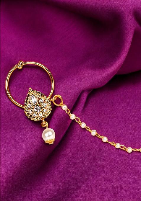 Golden Brass Nath With Chain