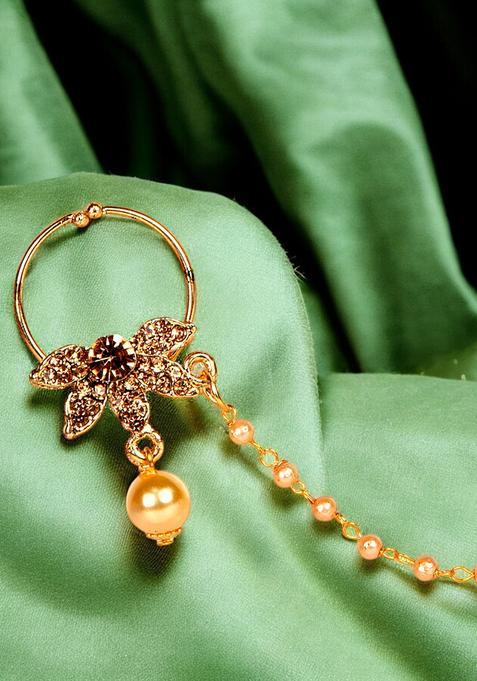 Golden Brass Nath With Chain