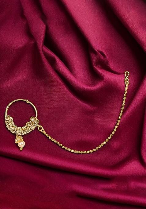 Golden Brass Nath With Chain