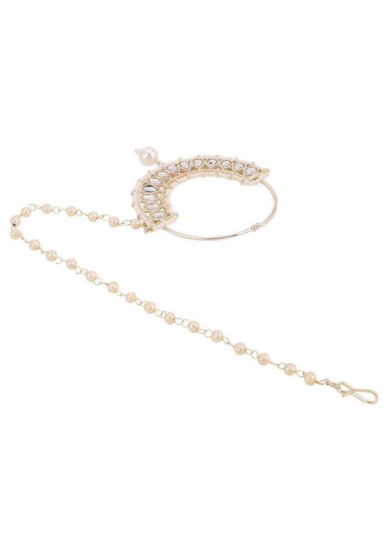 White Brass Nath With Chain - Indya