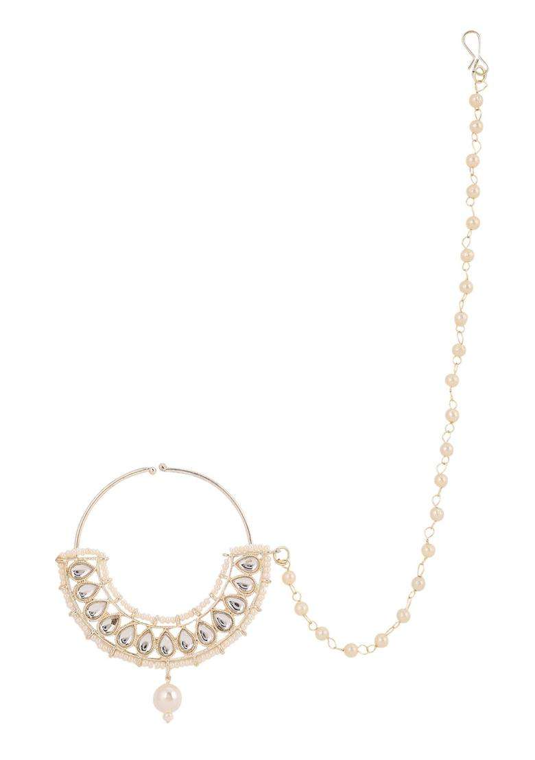 White Brass Nath With Chain - Indya