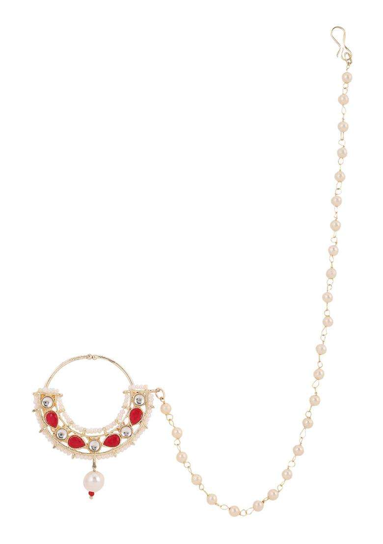 Red Brass Nath With Chain - Indya