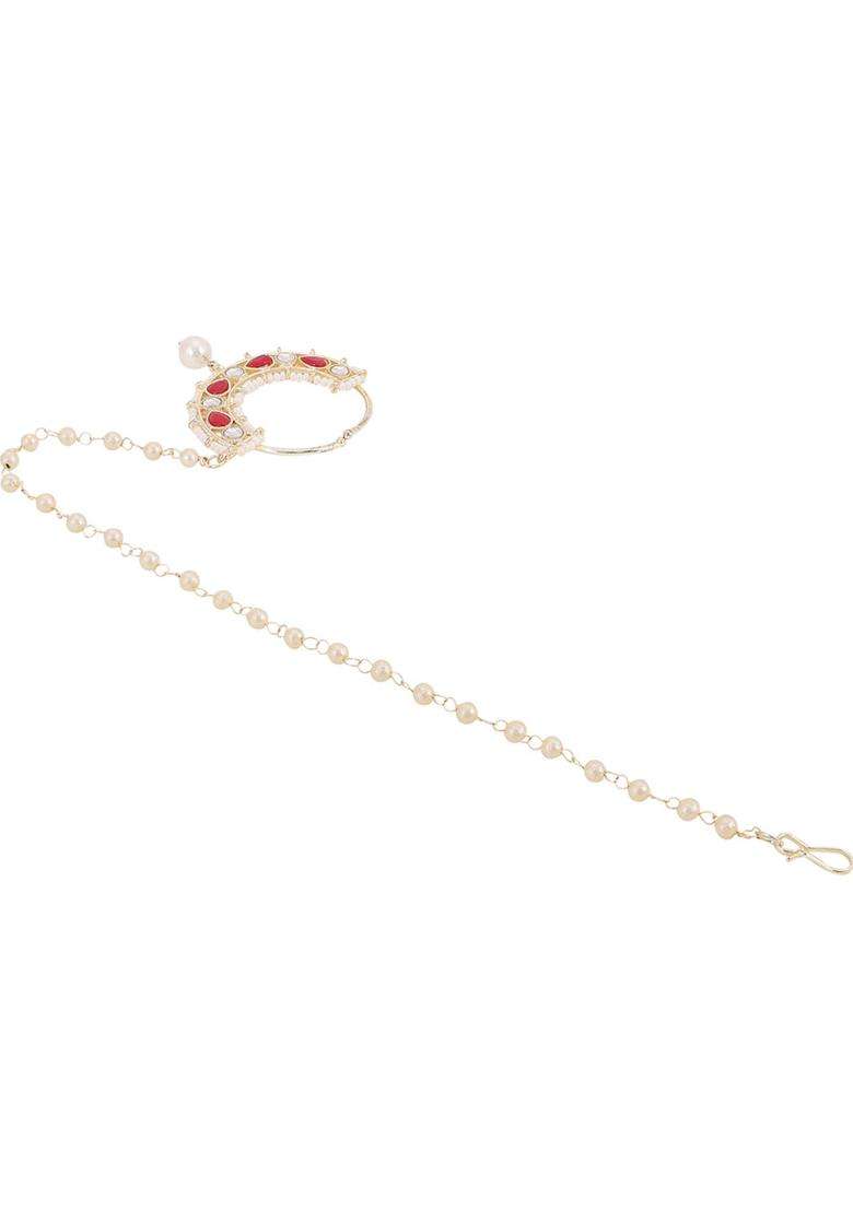 Red Brass Nath With Chain - Indya
