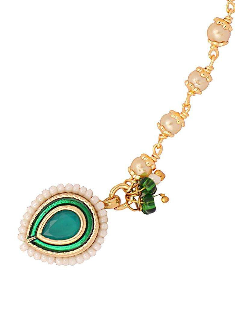 Green Brass Nath With Chain - Indya