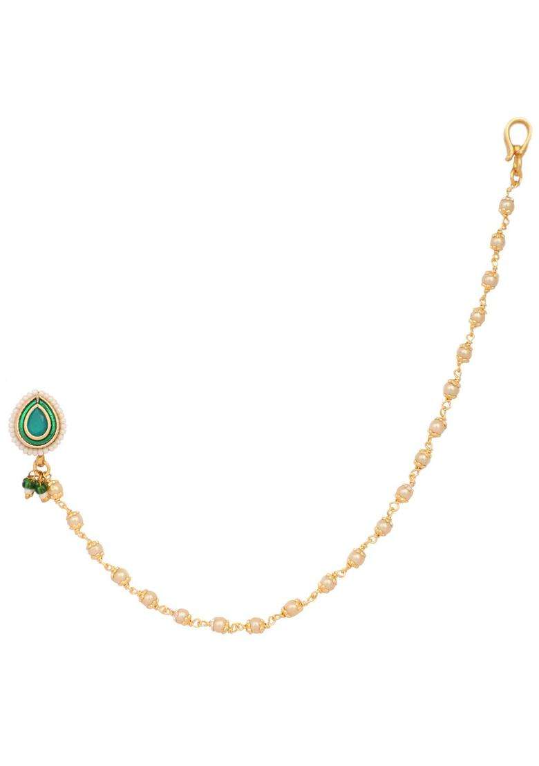 Green Brass Nath With Chain - Indya