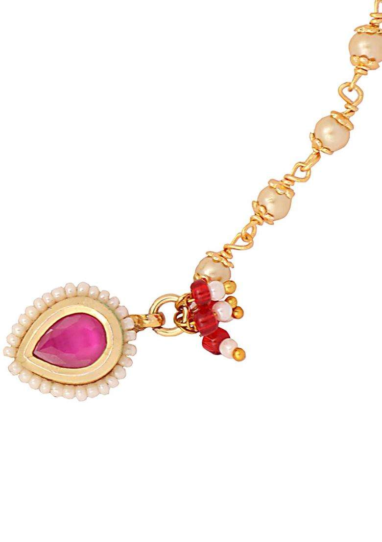 Magenta Brass Nath With Chain - Indya