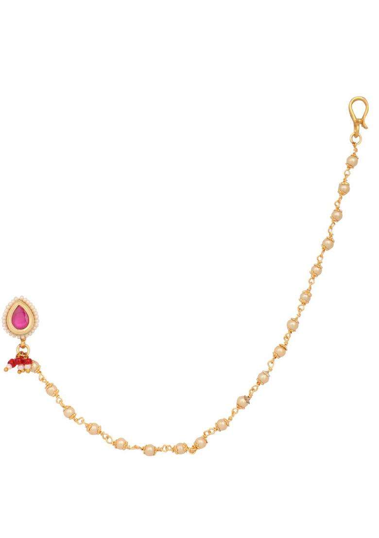 Magenta Brass Nath With Chain - Indya
