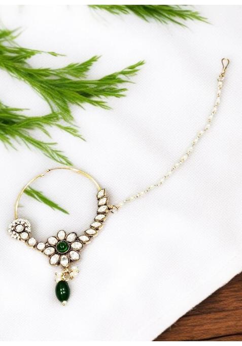 Green Brass Nath With Chain
