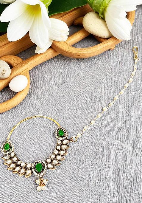 Green Brass Nath With Chain