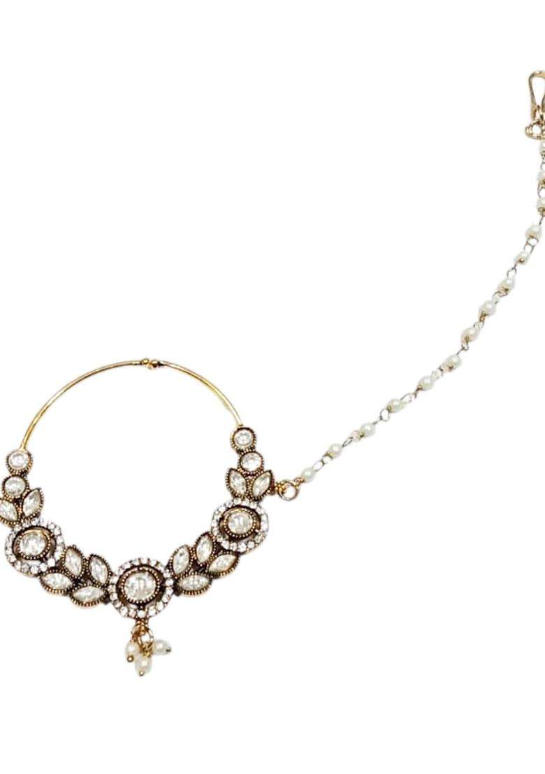 White Brass Nath With Chain - Indya