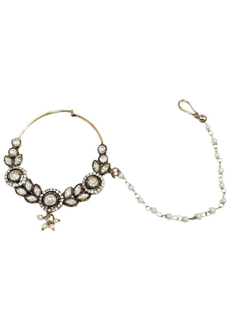 White Brass Nath With Chain - Indya