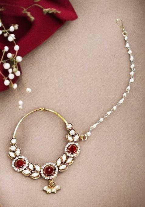 Red Brass Nath With Chain