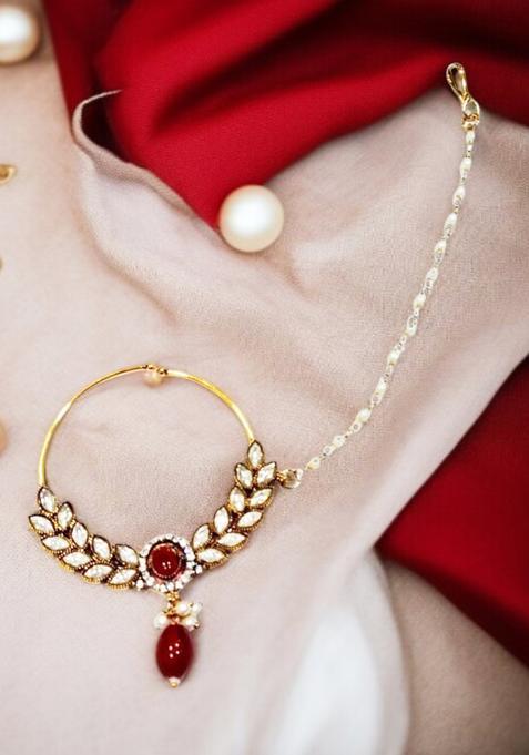 Red Brass Nath With Chain
