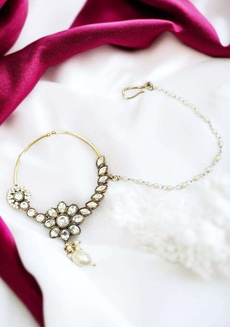 White Brass Nath With Chain - Indya