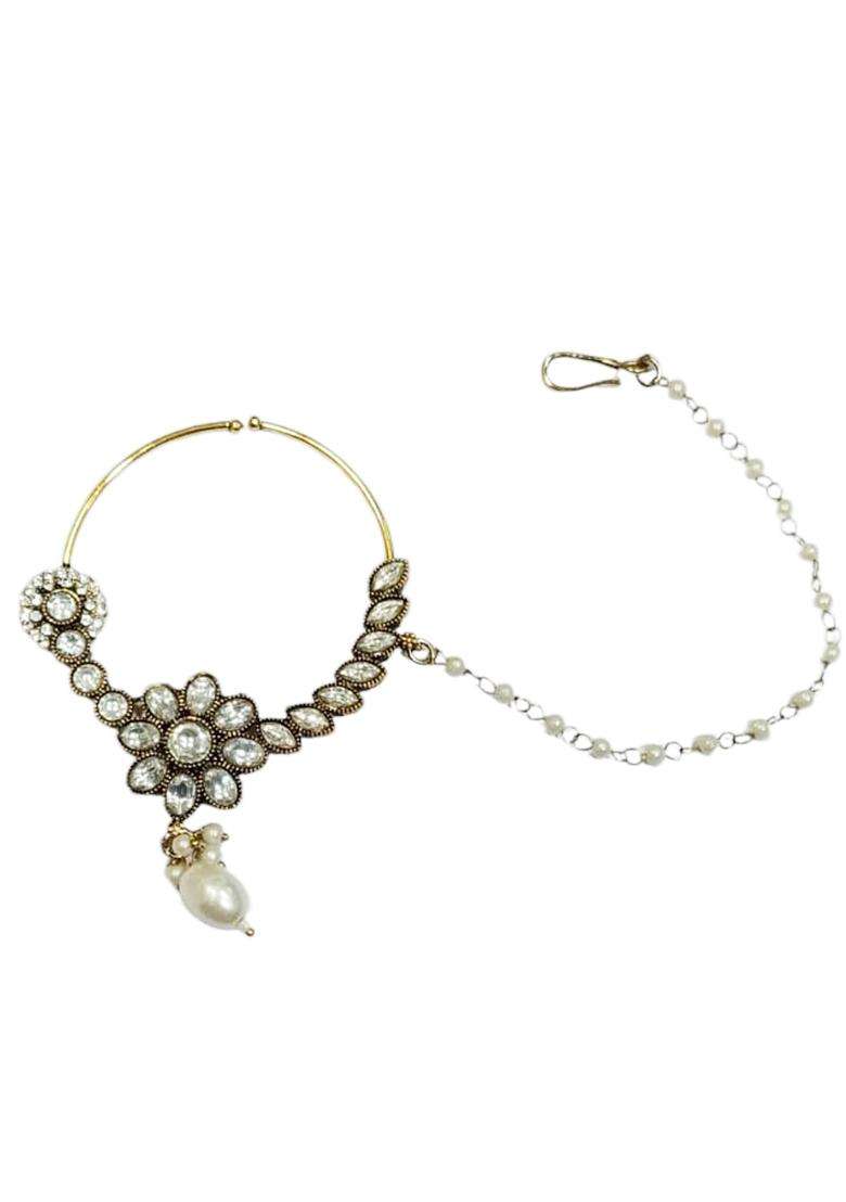 White Brass Nath With Chain - Indya