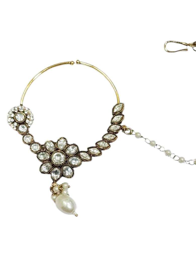 White Brass Nath With Chain - Indya