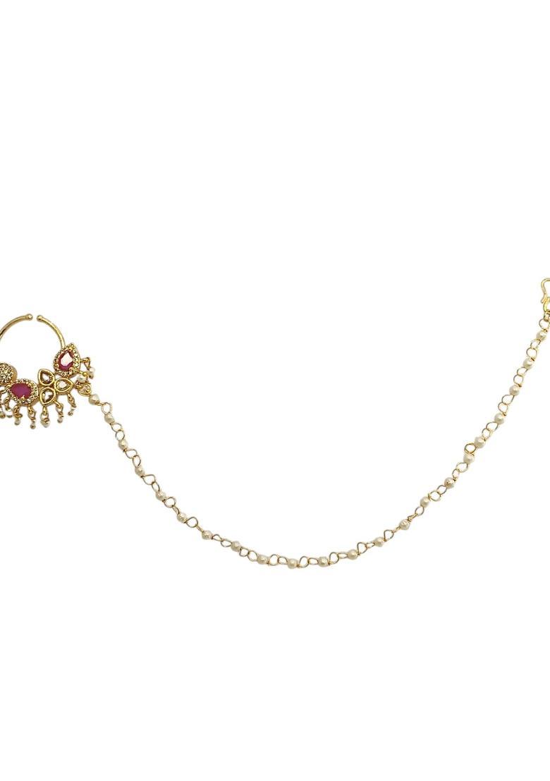 Golden Alloy Nose Pin - Indya