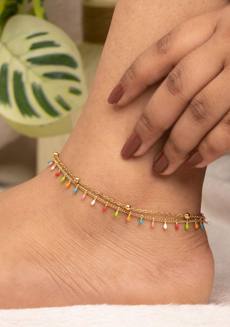 Golden Alloy Anklet - Indya