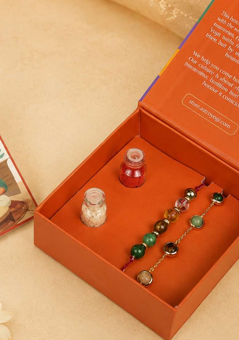 Bhaiya Bhabhi Prosperity Crystal Rakhi Set - Indya
