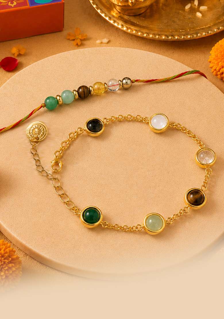 Multicolor Natural Crystal Crystal Rakhi Set Of 2 - Indya