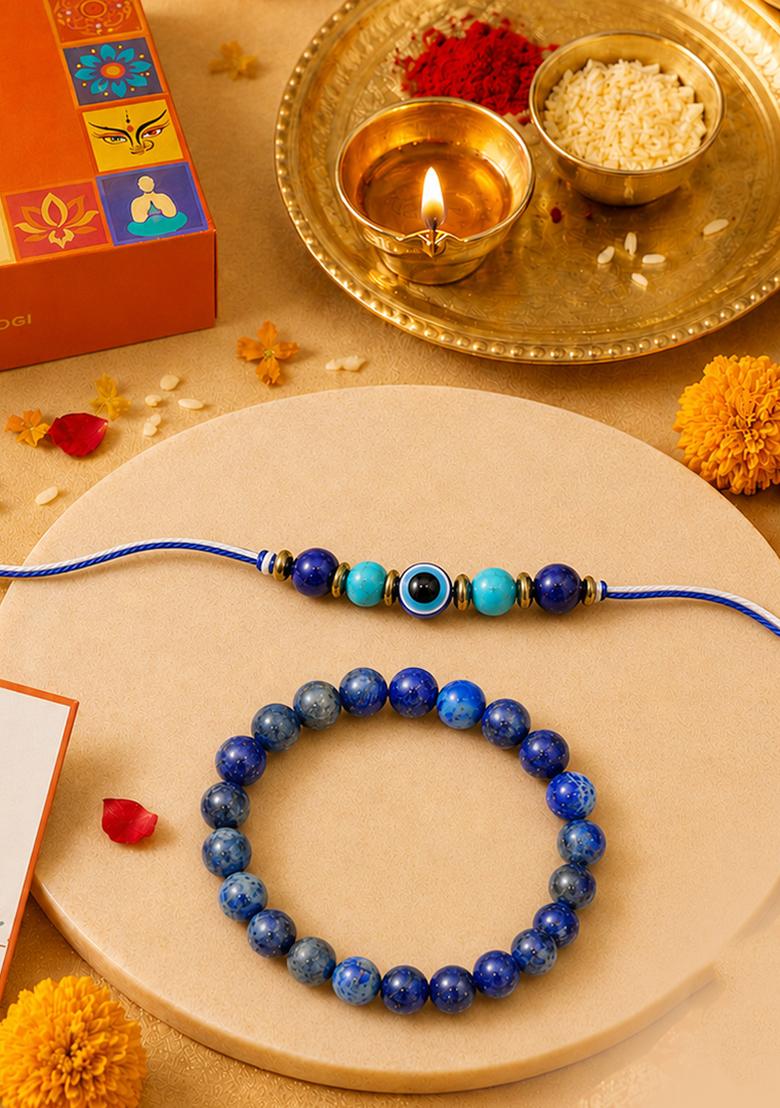 Blue Natural Crystal Crystal Rakhi Set Of 2 - Indya