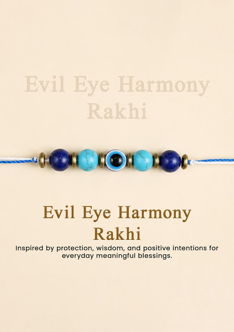 Blue Natural Crystal Crystal Rakhi Set Of 2 - Indya