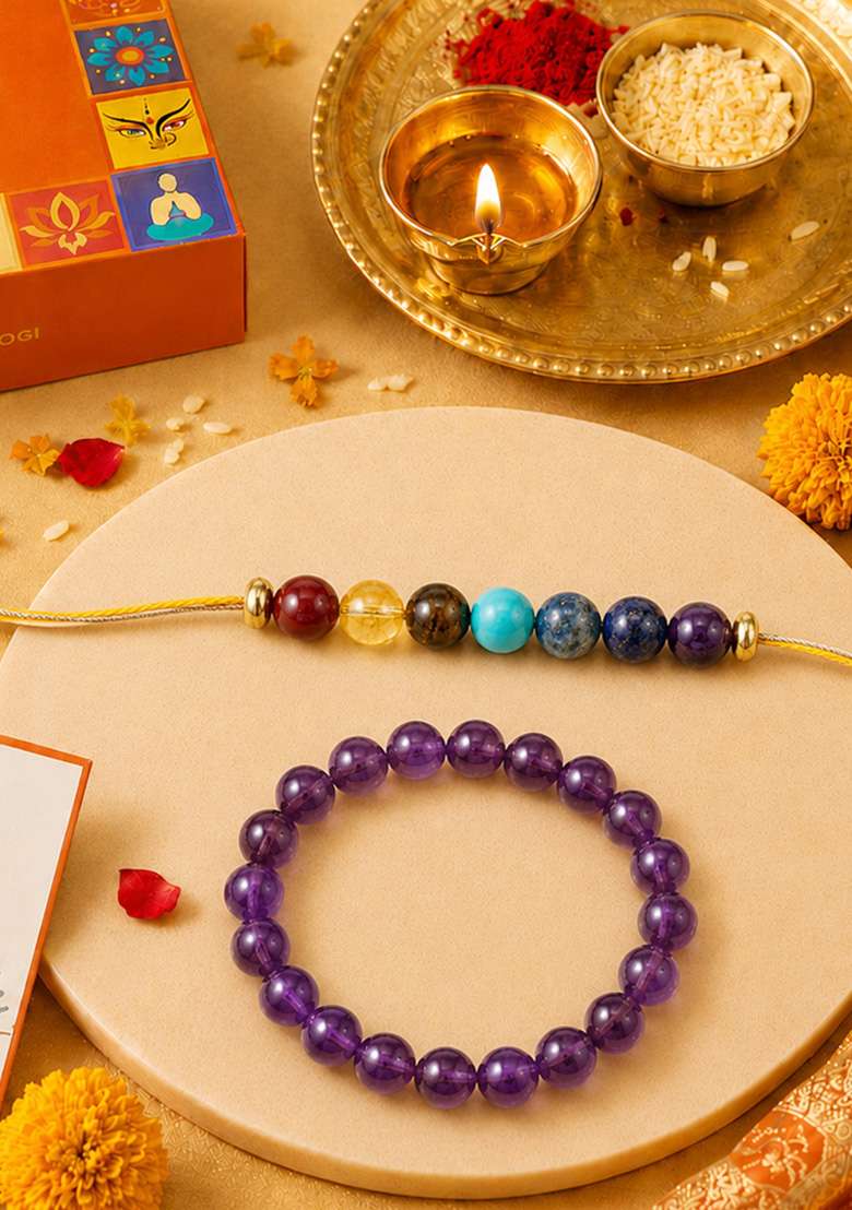 Multicolor Natural Crystal Crystal Rakhi Set Of 2 - Indya
