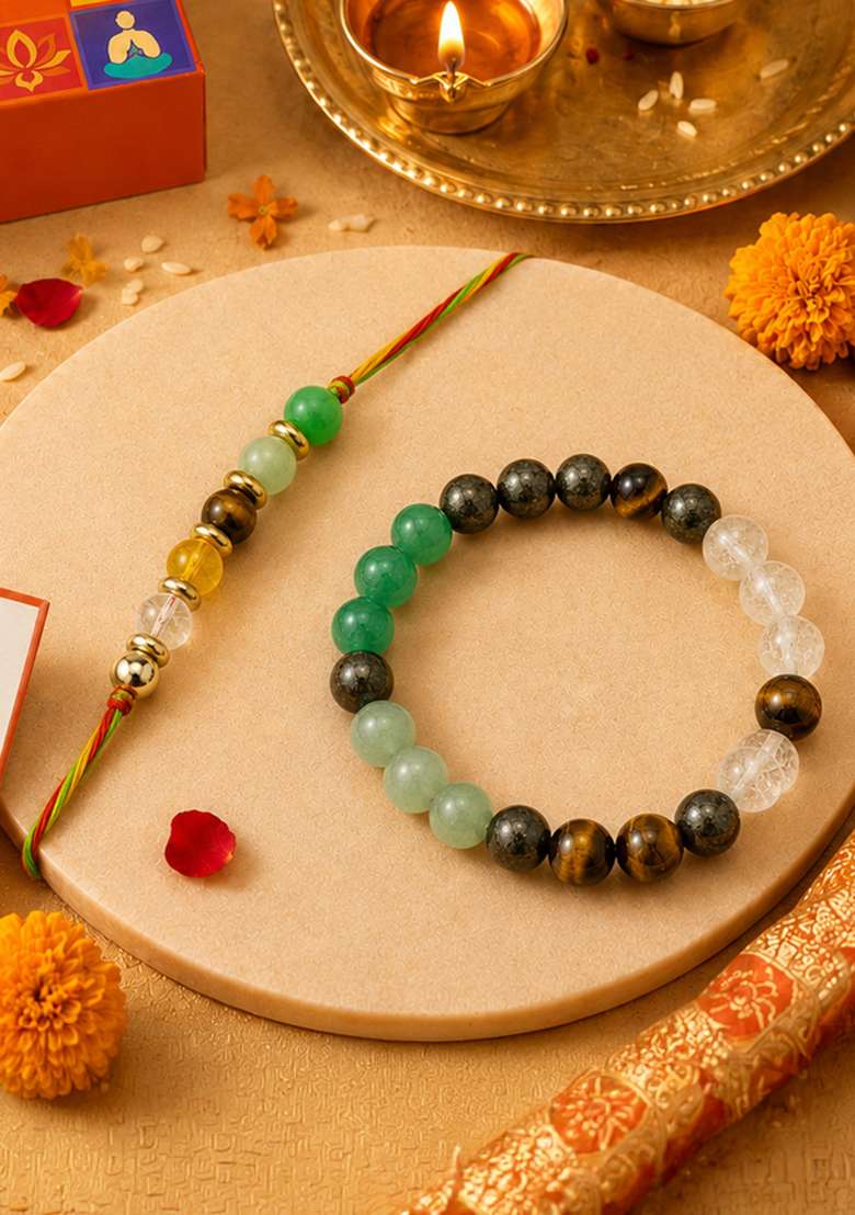 Multicolor Natural Crystal Crystal Rakhi Set Of 2 - Indya