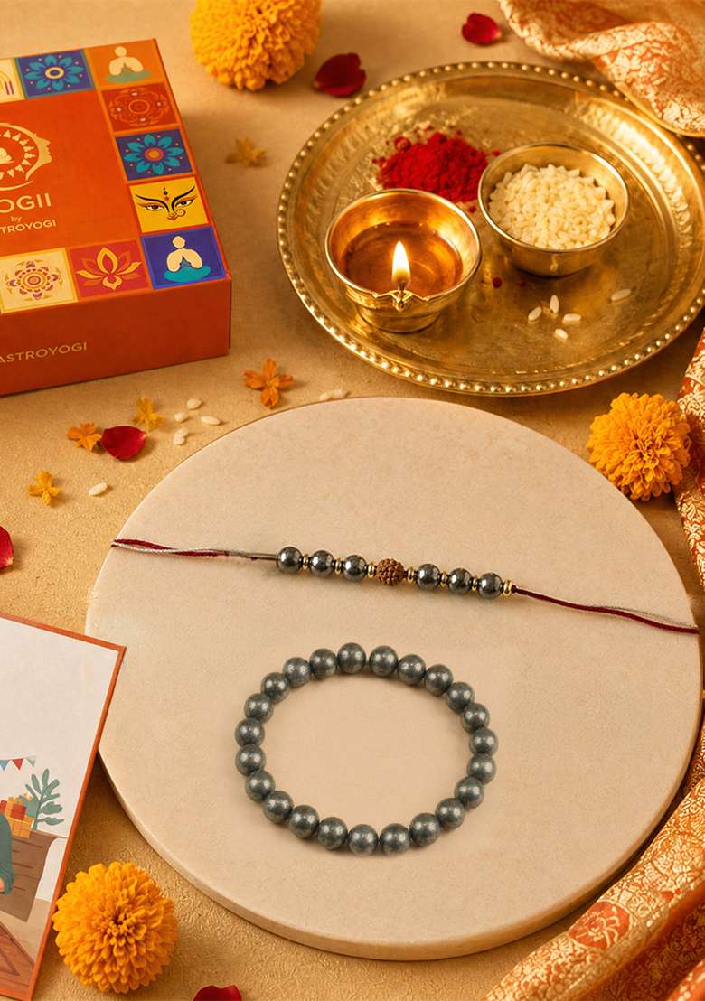 Grey Natural Crystal Crystal Rakhi Set Of 2 - Indya