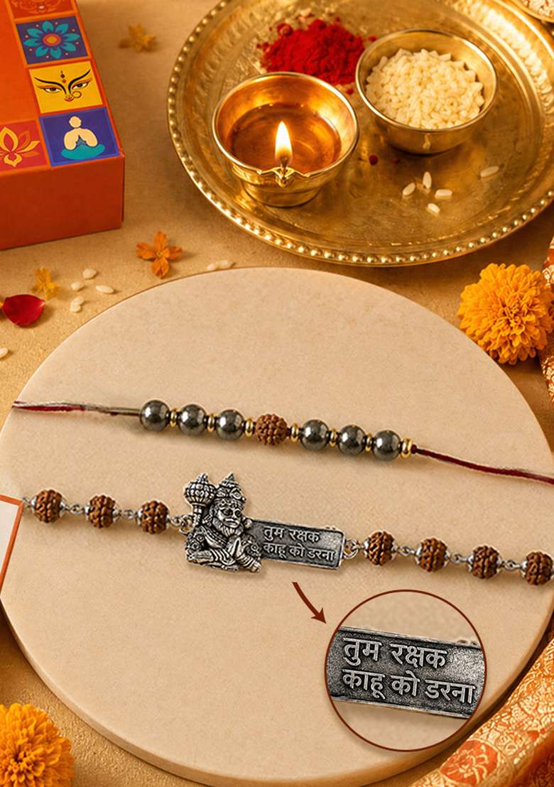 Hanuman Blessings Rudraksh Rakhi Set - Indya