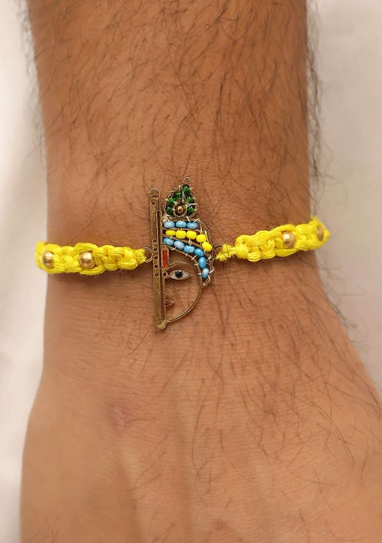 Yellow Beads Thread Rakhi - Indya