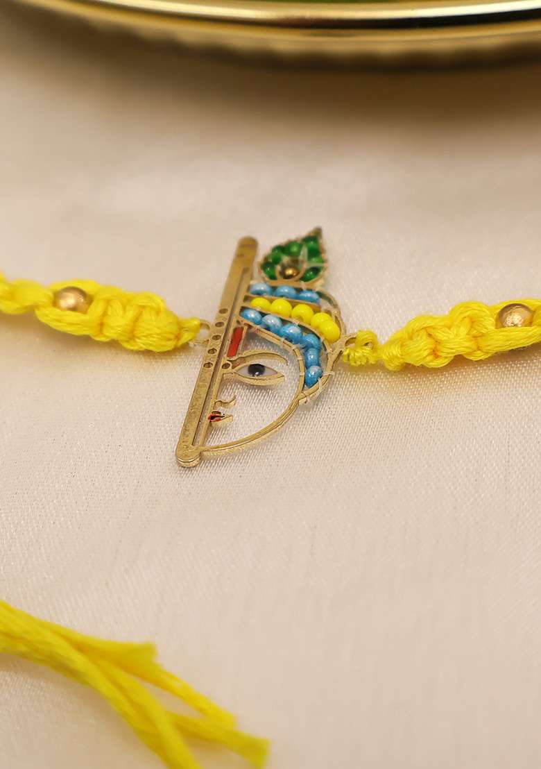 Yellow Beads Thread Rakhi - Indya